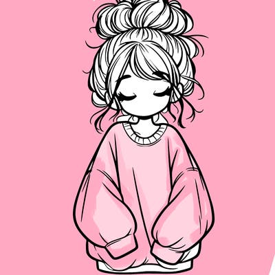 girl with baggy sweatshirt and messy bun
