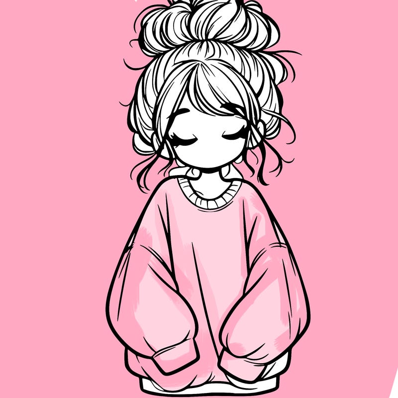 girl with baggy sweatshirt and messy bun