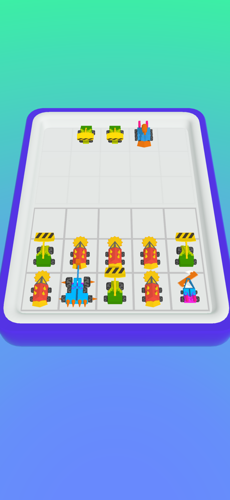 Robot Merge and Fight Master - Gameplay screenshot of Robot Merge and Fight Master showing a strategic grid with various colorful combat robots prepared for battle