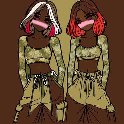 two girls with crop top with baggy pants