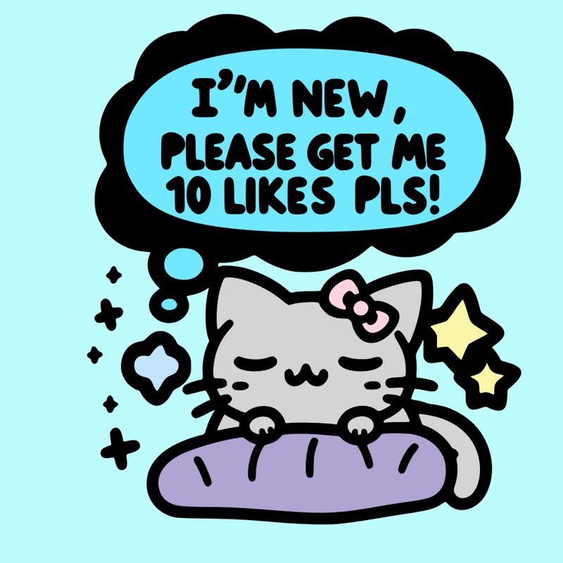 kitty taking a nap dream talking and saying "i'm new, please get me at least 10 likes pls!!"