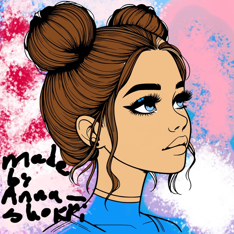 realistic girl with buns on the top of her head
