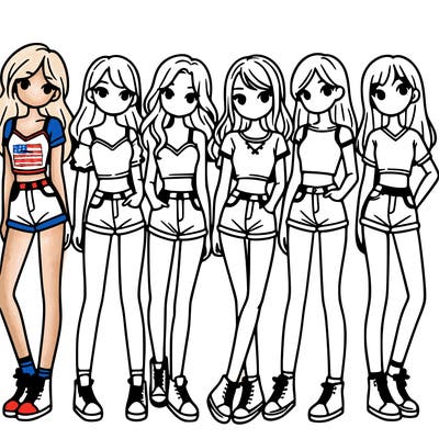 a group of girls wearing crop tops and shorts