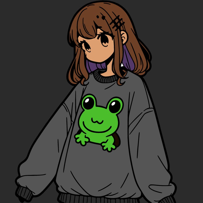 girl wearing frogging sweatshirt