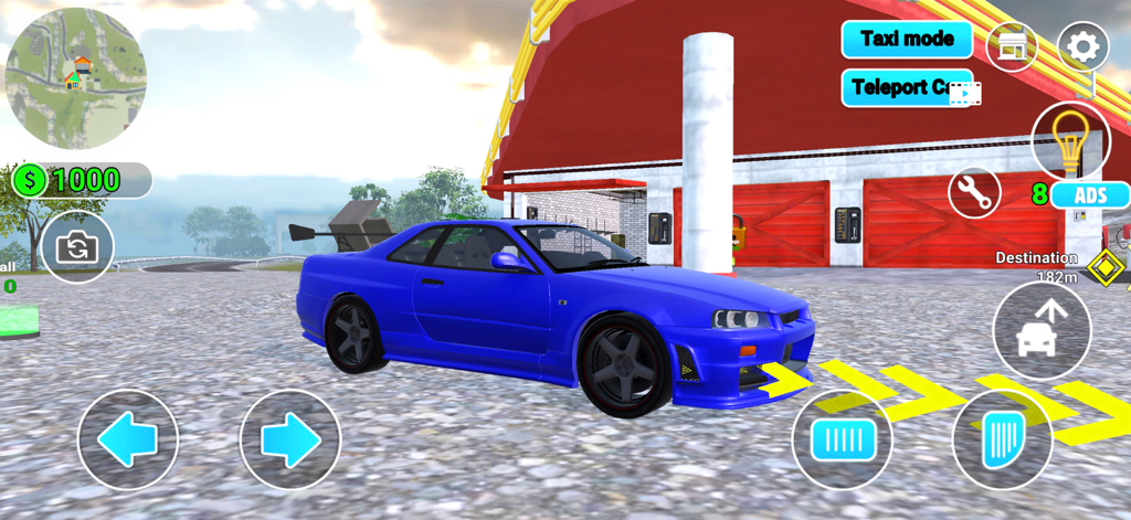 Car Repair Center 3D - Blue sport car parked outside a garage in Car Repair Center 3D
