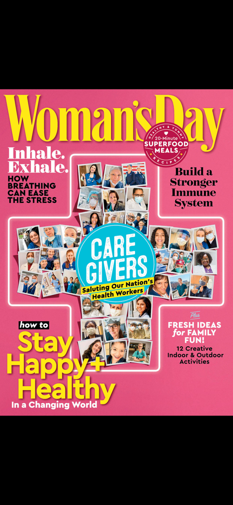 Woman's Day Magazine US - Woman's Day Magazine cover featuring a tribute to healthcare workers and healthy living tips.