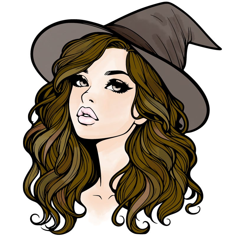 realistic witch girl with wavy hair and lips