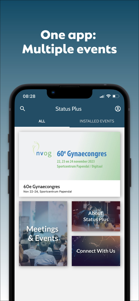 Status Plus - Status Plus mobile app screen showing the multiple events dashboard for medical professionals