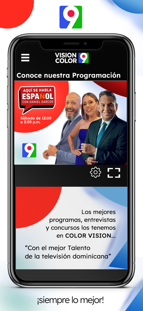 Interface de l'application Color Vision Canal 9 montrant des émissions de télévision dominicaines