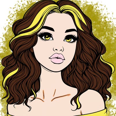 realistic girl with wavy hair and lips