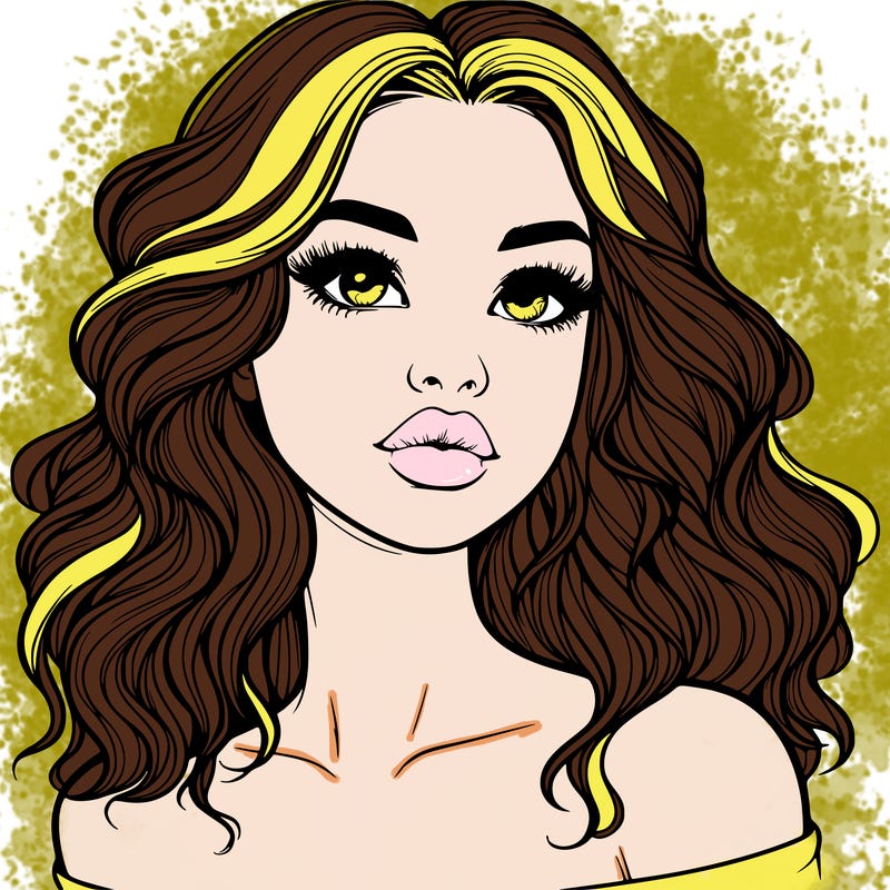 realistic girl with wavy hair and lips