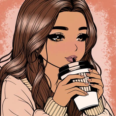 realistic girl drinking coffee