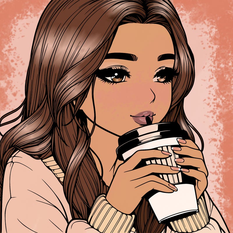 realistic girl drinking coffee