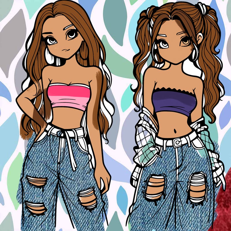 2 girls in crop tops and baggy jeans ripped