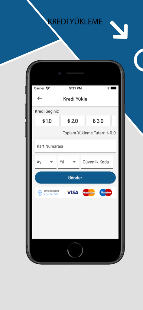 Antbis - ANTALYA - Screenshot of the Antbis app showing the credit top up interface with payment options