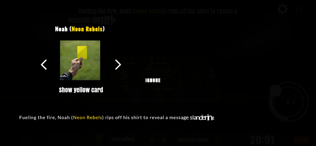 Ref Career : Soccer Simulator - Una captura de pantalla del juego de Ref Career Soccer Simulator que muestra la opción de emitir una tarjeta amarilla después de una falta de un jugador