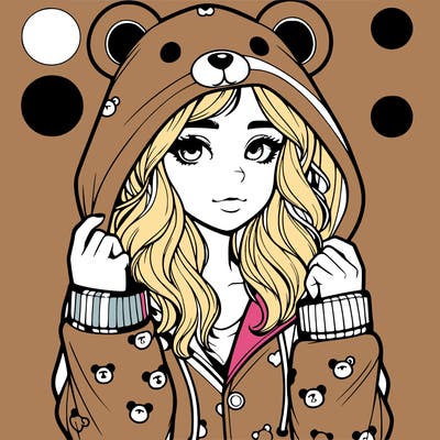 realistic girl in a animal pjs hoodie
