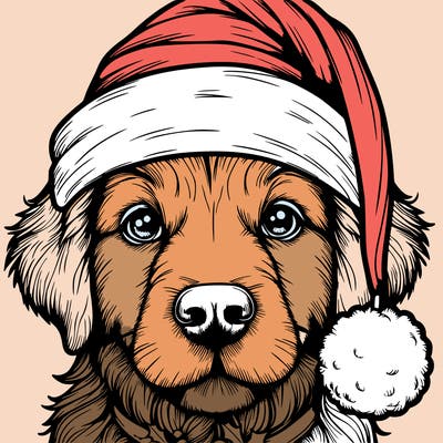 realistic dog with a christmas hat