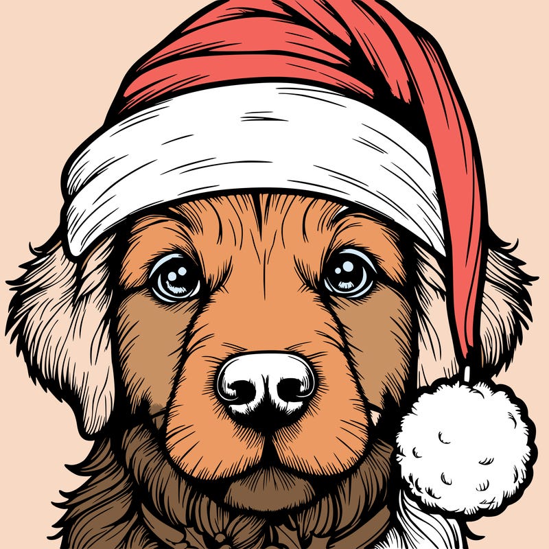 realistic dog with a christmas hat