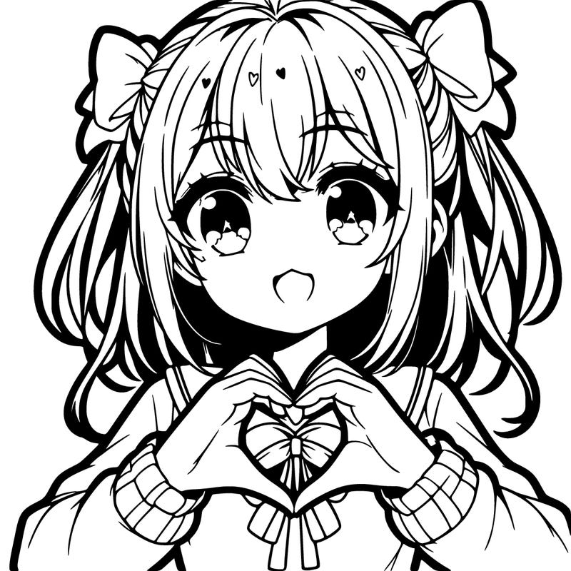 a cute anime girl making a heart with her hands