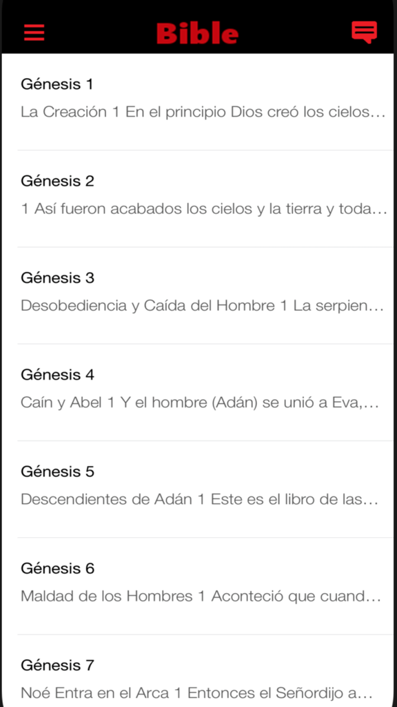 Nueva Biblia Latinoamericana - Interface of the Nueva Biblia Latinoamericana app showing chapters of Genesis in Spanish