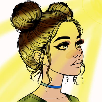 realistic girl with buns on the top of her head