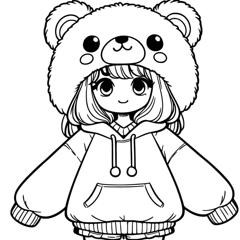 girl with an oversized bear sweatshirt and bear hat