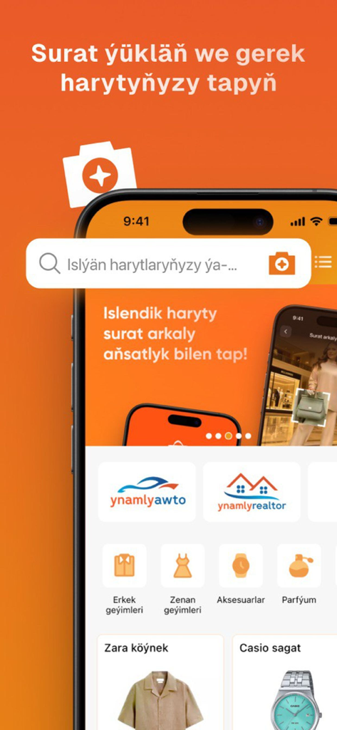 Ynamly Biz - Ynamly Biz mobile app interface showing visual product search and shopping categories