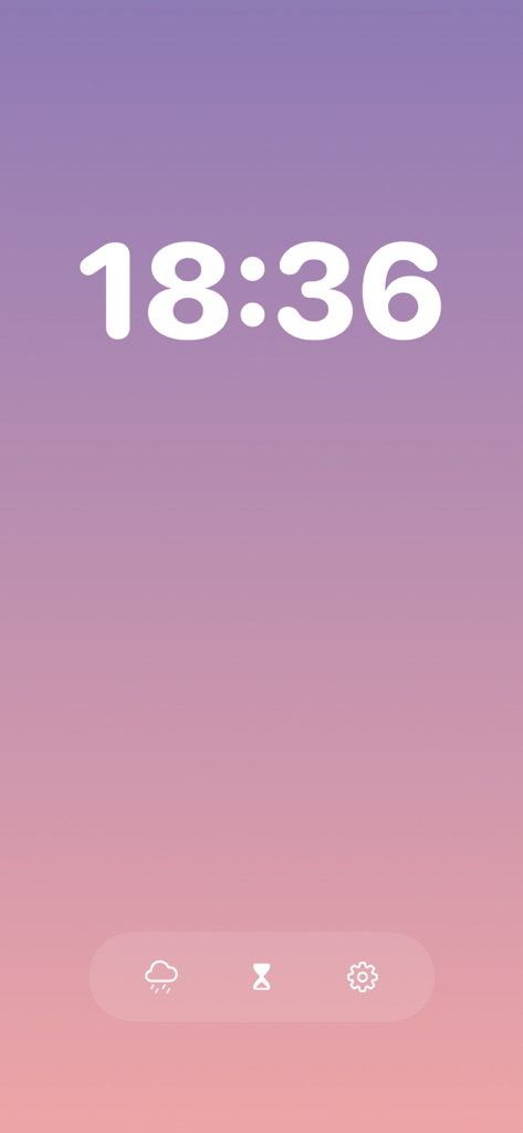 RainBytes: Offline Rain Sounds - Minimalist user interface of RainBytes app showing a digital clock and sleep timer icons on a gradient background