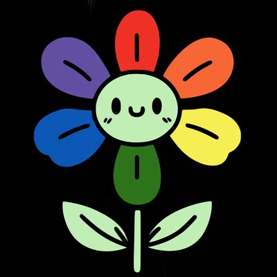 flower with 7 petals with face and body with petals on head