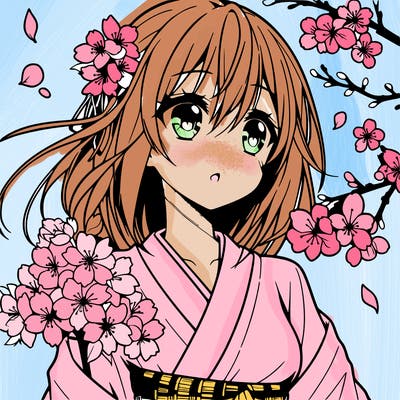 anime girl with cherry blossoms