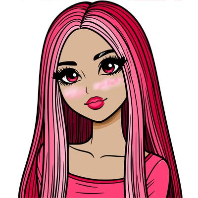 realistic girl with straight and long hair