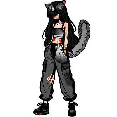 girl in baggy pants crop top and long hair