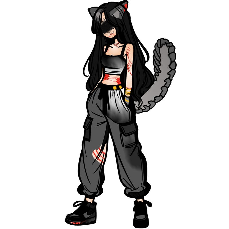 girl in baggy pants crop top and long hair