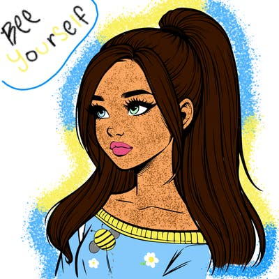 realistic girl with a high ponytail