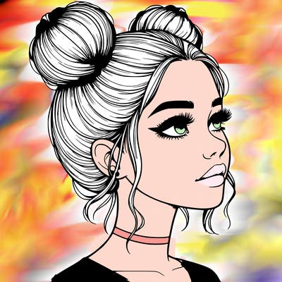 realistic girl with buns on the top of her head