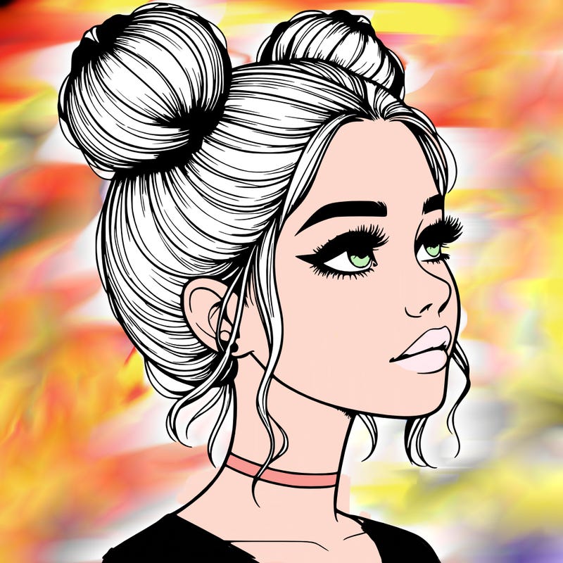 realistic girl with buns on the top of her head