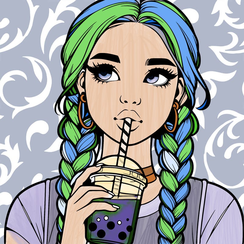 realistic girl with braided hair drinking boba