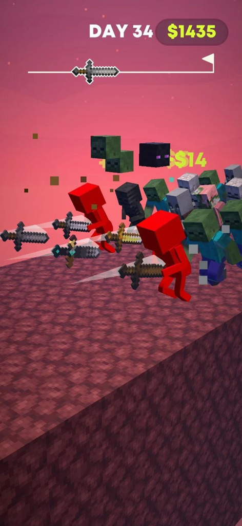 Craft Slasher - Red characters using pixelated swords to fight blocky mobs in Craft Slasher