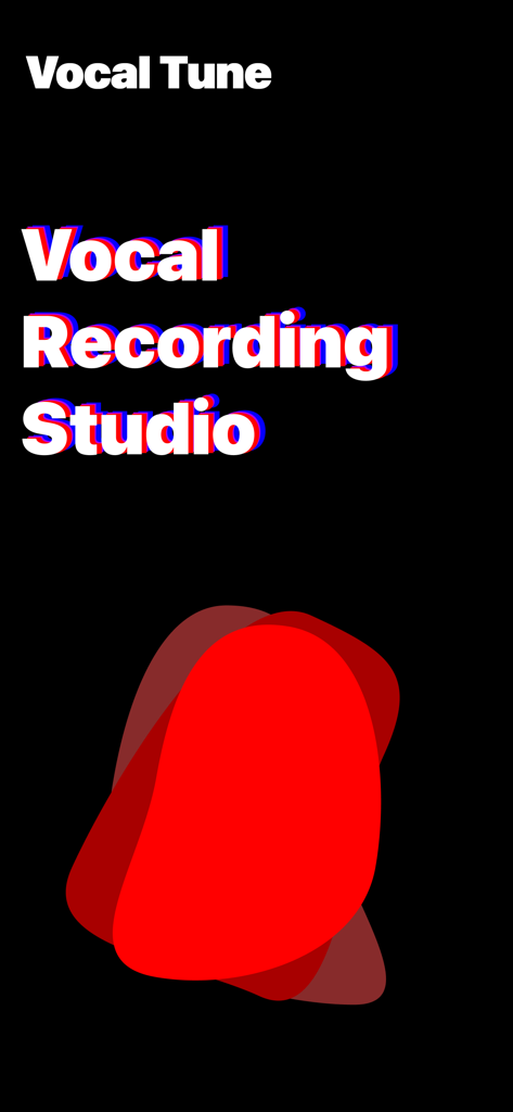 Vocal Tune recording studio app splash screen with bold text and red abstract graphic