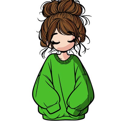 girl with baggy sweatshirt and messy bun