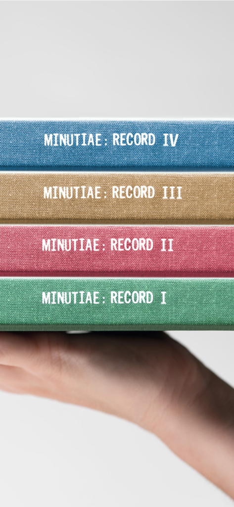 『Minutiae Record I』から『IV』と題された、4冊の色鮮やかな布装丁本。