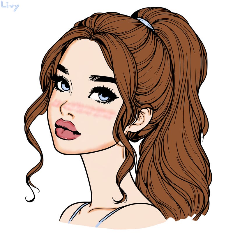 realistic girl with a ponytail on her hair and lips