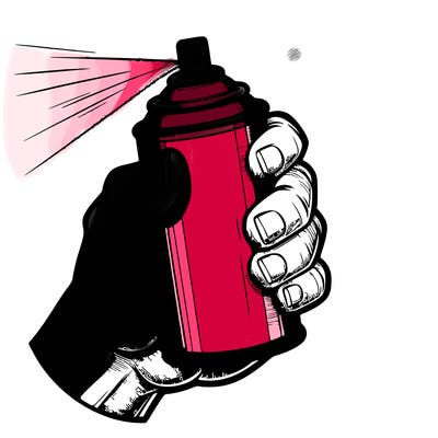 spray paint realistic hold by a hand