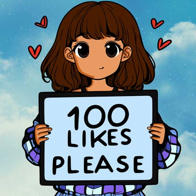 a girl holding a sign saying 100 likes please