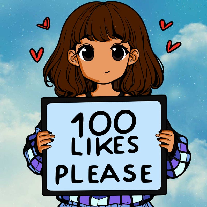 a girl holding a sign saying 100 likes please