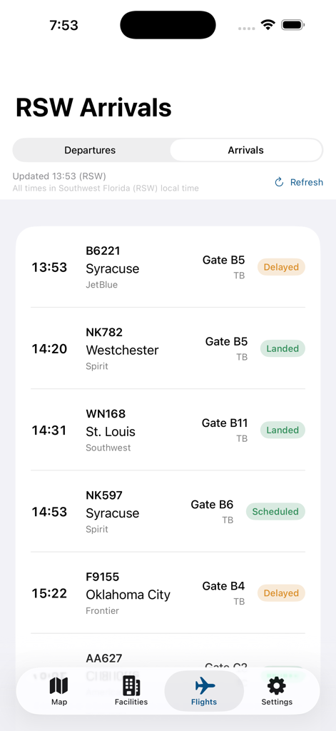 SW Florida RSW Airport - List of arriving flights at RSW airport with gate and status updates