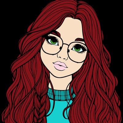 girl with long hair and freckles and glasses realistic