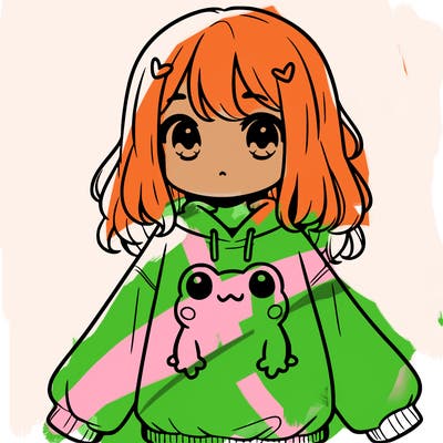 girl wearing frogging sweatshirt