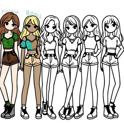 a group of girls wearing crop tops and shorts